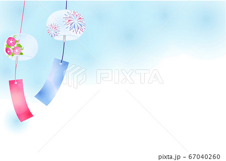 風鈴 短冊 和 白バックのイラスト素材