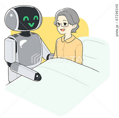 介護 未来 高齢者 ロボットのイラスト素材