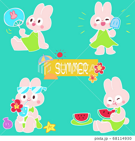 うさぎ 白バック イラスト 全身の写真素材