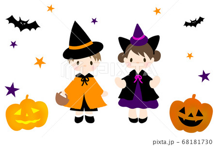 ハロウィン 仮装 男の子 コウモリのイラスト素材