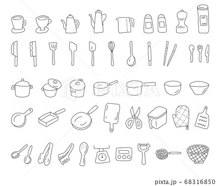 ベクター 手書き キッチン 調理器具のイラスト素材