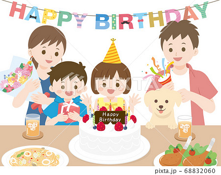 子供 男の子 誕生日 ケーキのイラスト素材