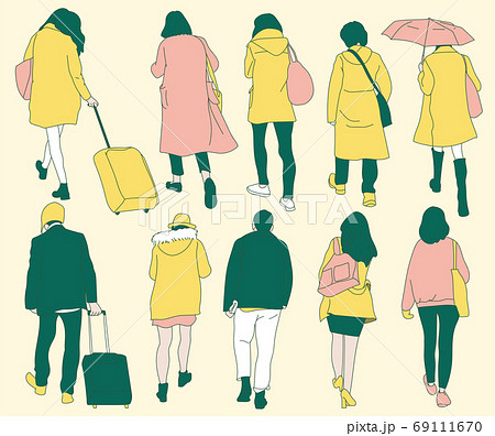 歩く 後ろ姿 女性 雨のイラスト素材