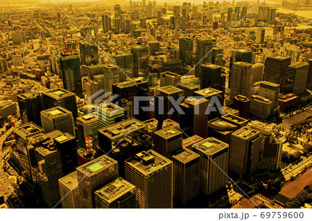 東京 都市風景 航空写真 千代田区の写真素材 - PIXTA