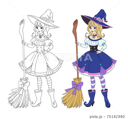 ハロウィン 魔女 ほうき ホウキのイラスト素材