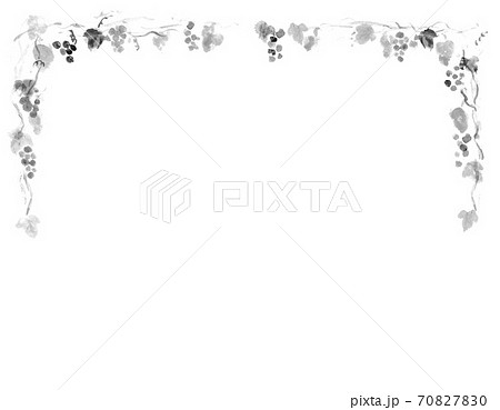 葡萄の手描きイラストのフレーム素材 白黒 モノクロ 単色のイラスト素材 7070