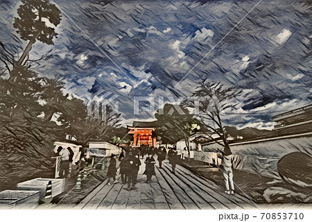 稲荷神社 狐 和風のイラスト素材