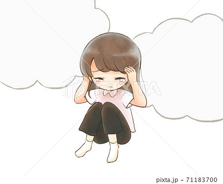 体育座り 女の子の写真素材