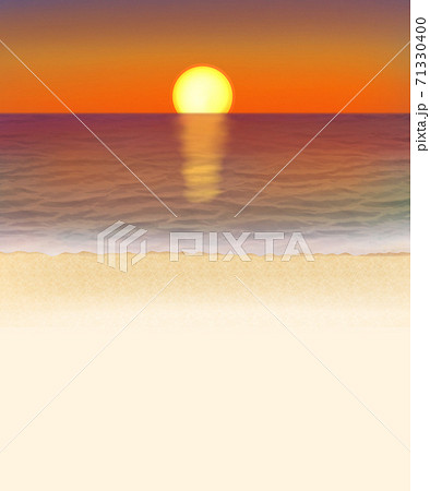 夕方 ビーチ 砂浜 夕日のイラスト素材