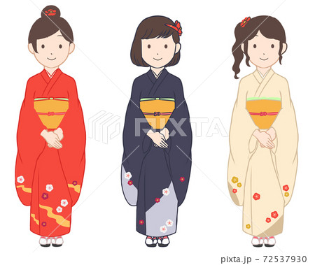 女性 正月 着物 初詣のイラスト素材