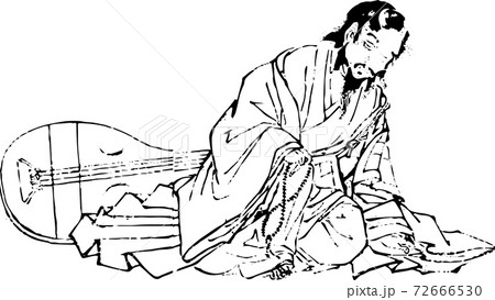 疲れ果てた琵琶法師のイラスト素材