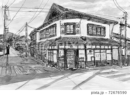 レトロな町並みのイラスト素材