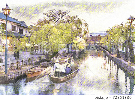 水彩画(美々津の美観地区) 水彩画(美々津の美観地区) （水彩画風 倉敷市街地 倉敷美観地区