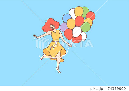 風船 女 女の人 女性のイラスト素材