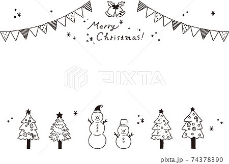 クリスマスツリー クリスマス 白黒 オーナメントのイラスト素材