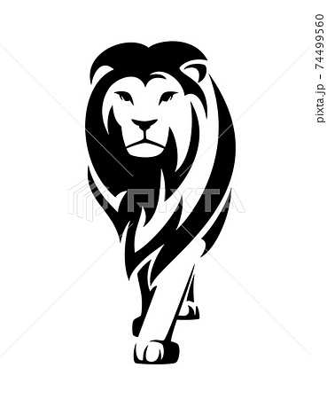 動物 ライオン イラスト 白黒の写真素材