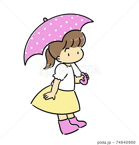 傘 女の子 雨 長靴のイラスト素材
