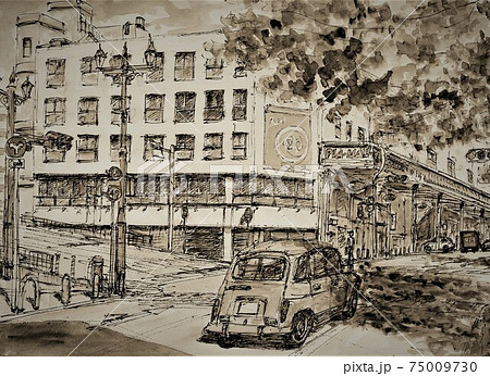 アーケード商店街のイラスト素材