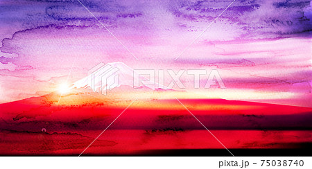 富士山 日の出 イラスト グラデーションの写真素材 - PIXTA