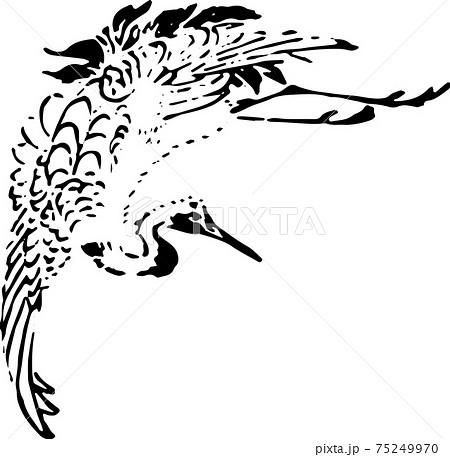 アート 鶴 白黒 モノクロのイラスト素材