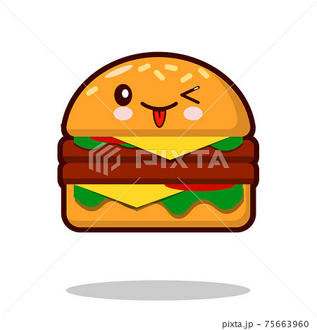 ご飯 ハンバーガー かわいい イラストの写真素材