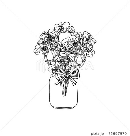 モノクロ 白黒 花 花瓶のイラスト素材