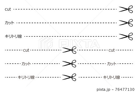 ハサミとカットの文字入りの切り取り線のイラスト素材