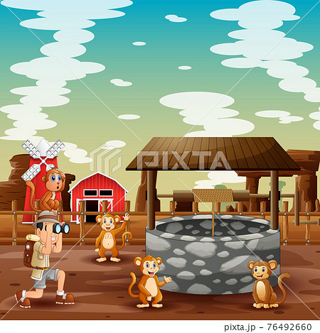 動物 動物園 イラスト 柵のイラスト素材