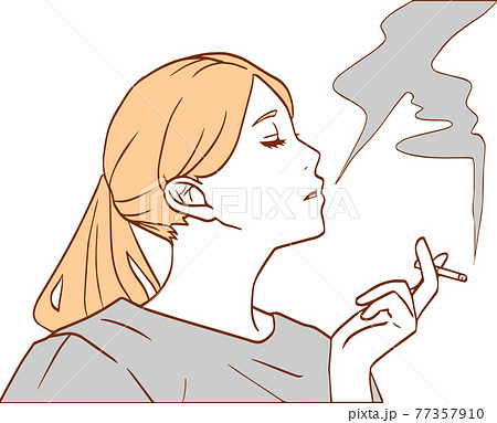 女性 イラスト 横顔 タバコのイラスト素材