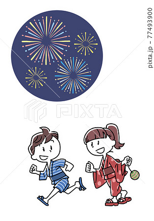 女性 浴衣 夏 横向きのイラスト素材