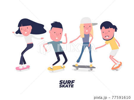 スケボー スケートボード 女子 かわいいのイラスト素材