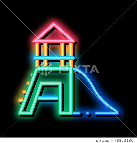 semicircular hill ladder rainbow neon glow icon illustration