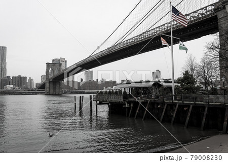 モノクロ 白黒 ブルックリン ブルックリン橋の写真素材