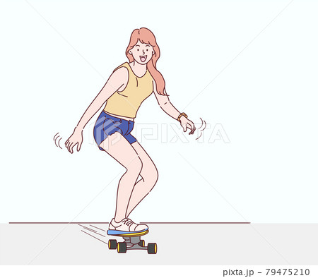 人物 女性 スケーターファッション スケボーのイラスト素材 人物 女性 スケーターファッション スケボーのイラスト素材