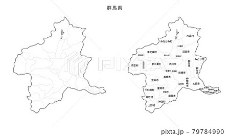 群馬 群馬県 地図 白地図のイラスト素材