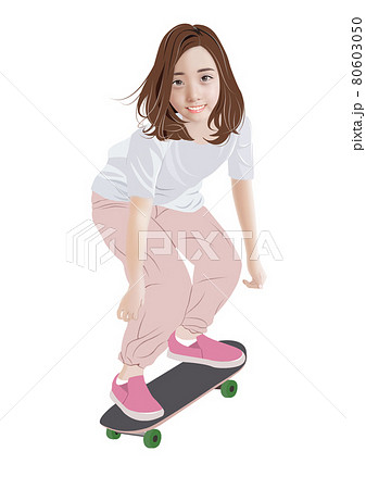 スケボー スケートボード 女子 かわいいのイラスト素材