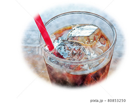 油彩画アイスコーヒーとアイスカフェラテ