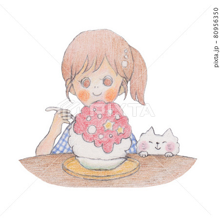 女の子 食べる ケーキ かわいいのイラスト素材