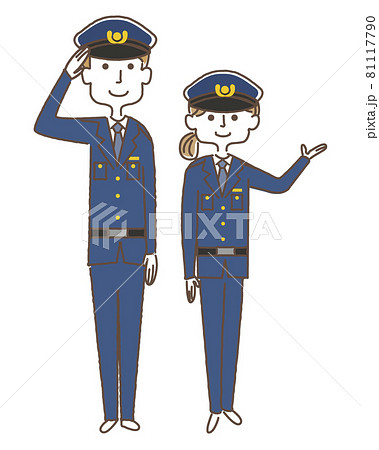 警察官 警官 男性 敬礼ポーズの写真素材