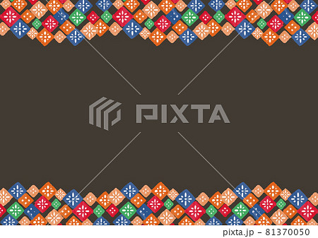 エスニック 北欧風 レトロポップ 線 枠 フリンジ 素材セットのイラスト素材