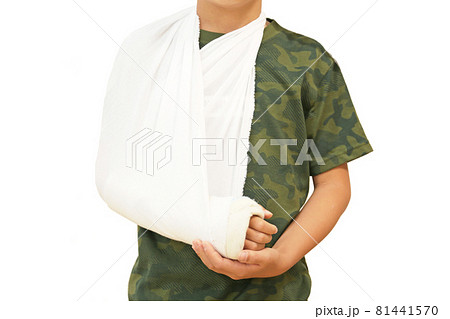 骨折 腕 固定 包帯の写真素材