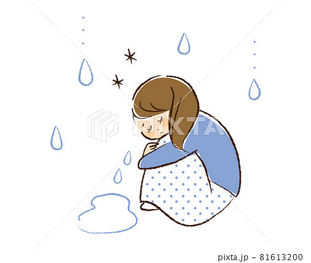 しゃがむ 涙 泣く 悲しいの写真素材