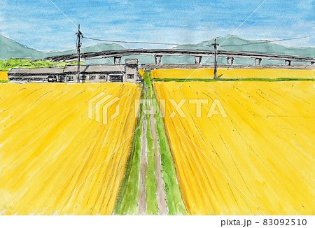 風景 秋 田んぼ 田舎のイラスト素材