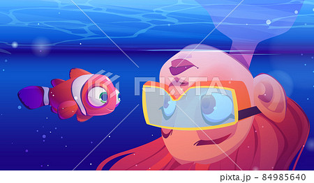 海 魚 ダイバー かわいいのイラスト素材