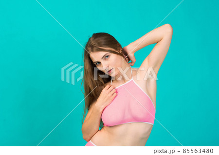 Portrait of Young Attractivegirl, Slim Woman in Nude Color