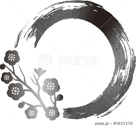 円形の水墨画 花 黒フレーム 筆文字 水墨画 木 花のイラスト素材 - PIXTA