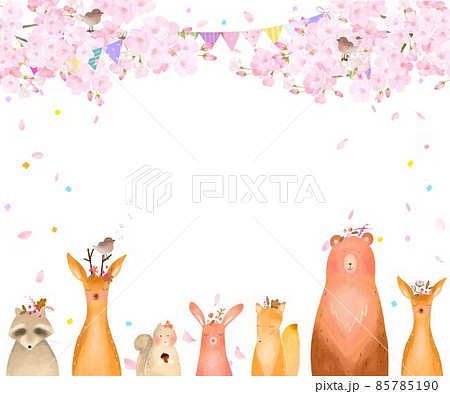 桜 春 動物 フレームのイラスト素材