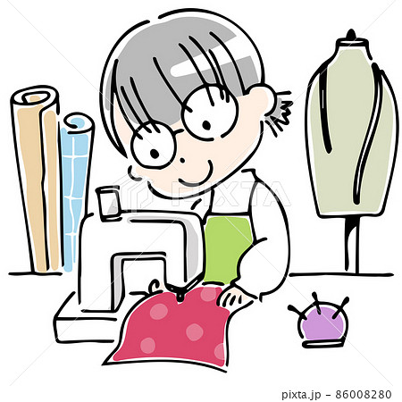 裁縫 手芸 女性 人物のイラスト素材