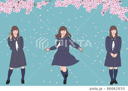 桜 ピース 卒業 女子のイラスト素材