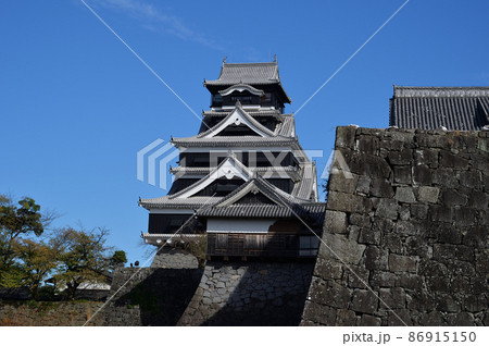 熊本城 武者返し 熊本城石垣 二様の石垣の写真素材